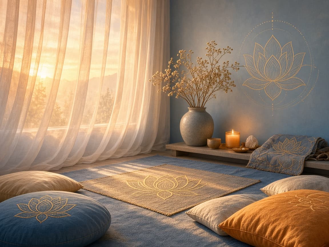 Serene meditation space with soft dawn light