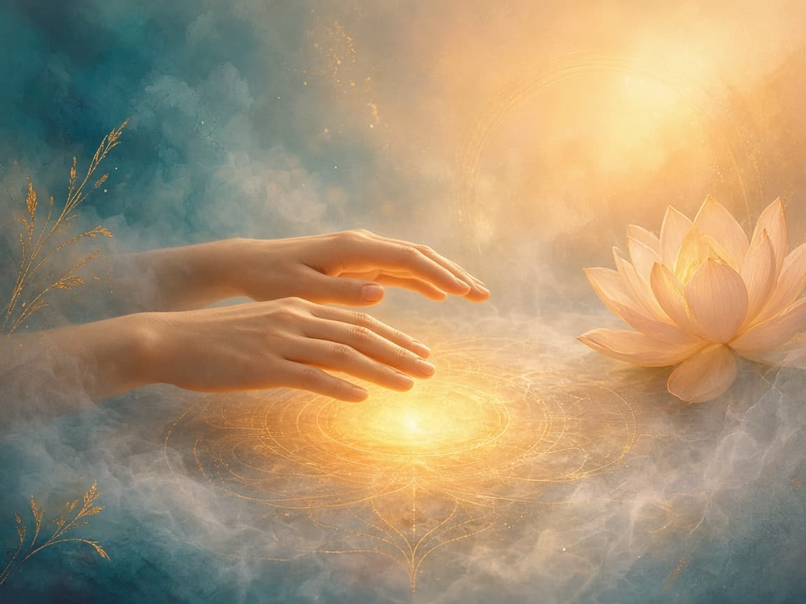 Soft golden light suggesting Reiki energy work